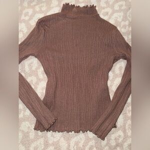 Brown Ribbed Long Sleeve Top